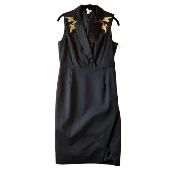 Altuzarra Black Satin Dress Size 8 Sleeveless With Gold Embroidery - Picture 9 of 10